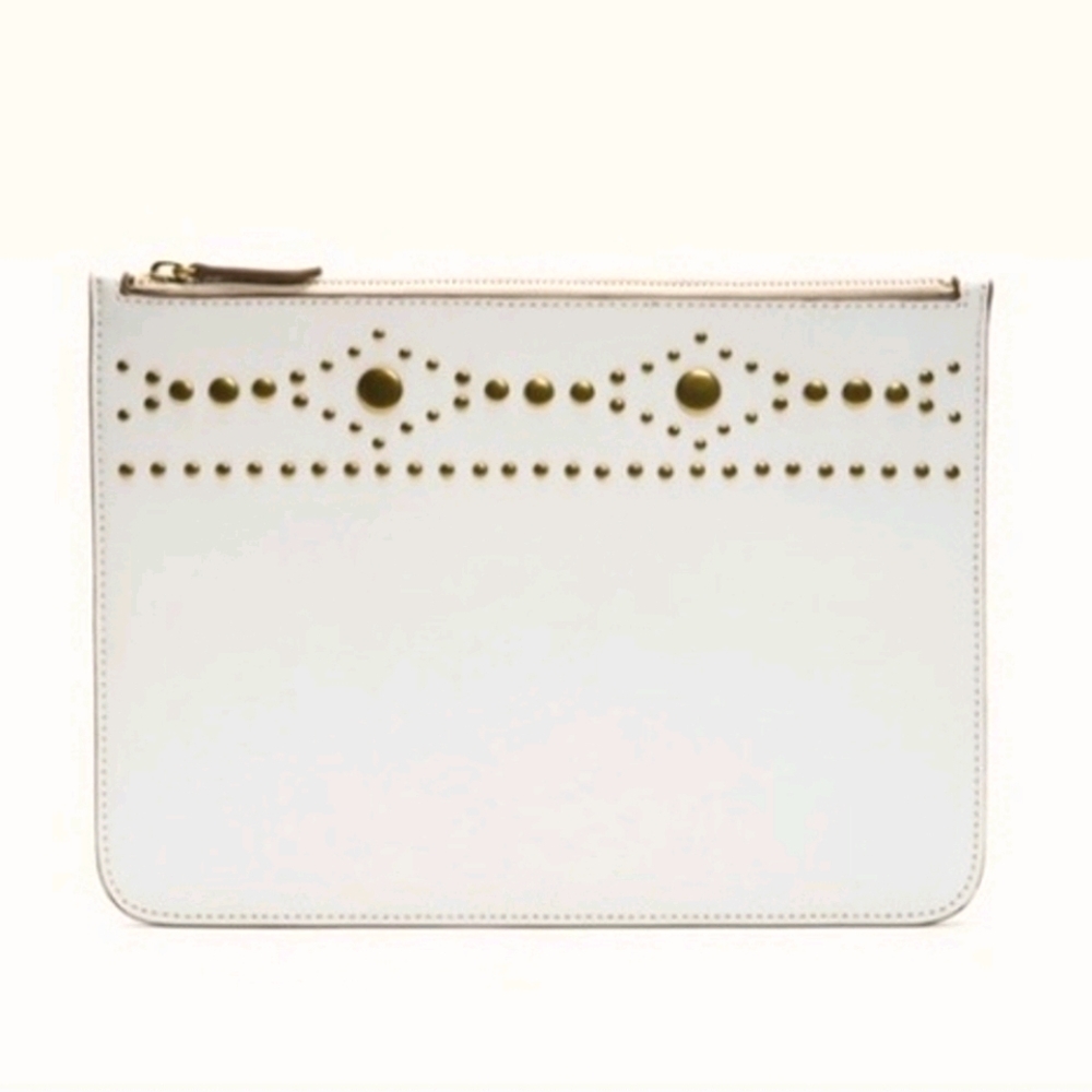 NWT Frye Harness Stud Pouch Clutch Ivory Leather